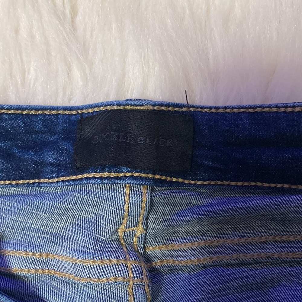 Buckle Black Denim Blue Distressed Women's Shorts - Picture 5 of 5